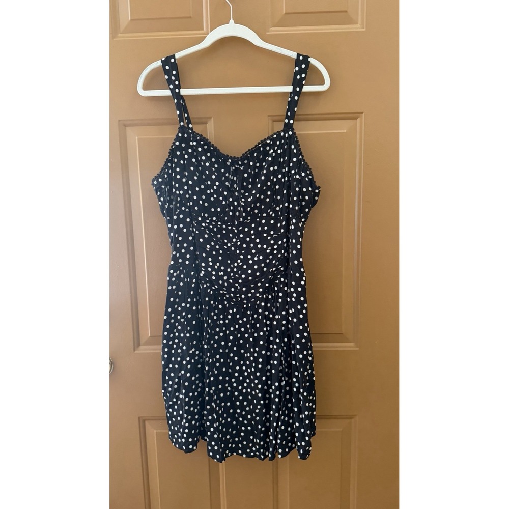 Wild Fable Women's Ruched Mini A-Line Dress Size XXL Black/White Polka Dots NWT